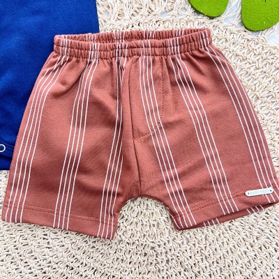Conj body Lambreta Marinho e Short Listrado Marrom